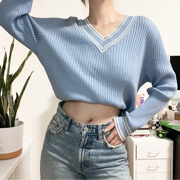 Lane Bryant V-Neck Blue Cricket Sweater - Picture 1 of 4